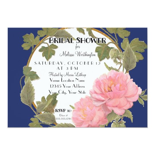 Peony Floral Wreath Bridal Shower Striped Pattern Card