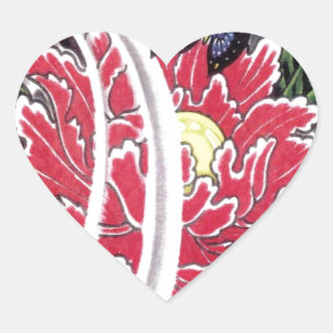 Peony Flower and Butterfly Tattoo Design Heart Sticker