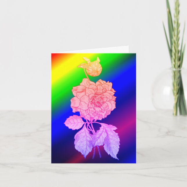 Peony Flower Art Rainbow Note Card (Front)