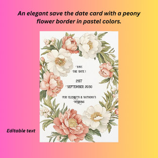 Peony flower border save the date