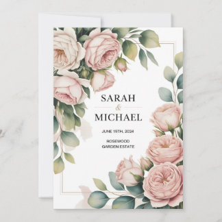 Peony flower border wedding invitation