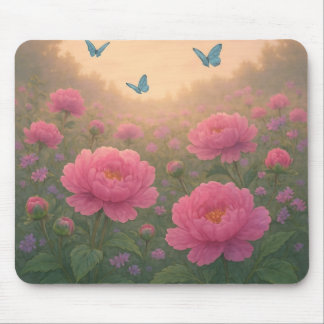 Peony Flower Field at Sunset Mouse Pad