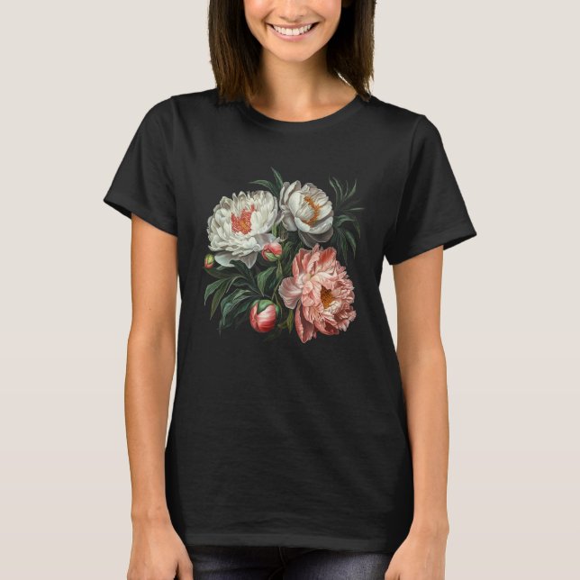 Peony Flower Floral Bouquet Lovers T-Shirt (Front)