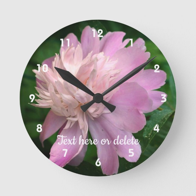 Peony Flower In Bloom Personalized Round Clock (Front)