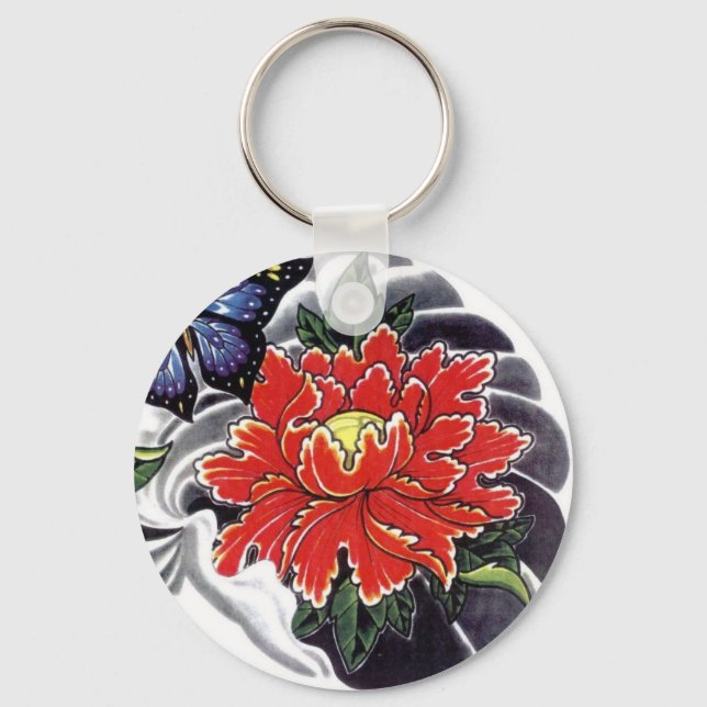 Peony Flower Japanese tattoo design Keychain (Front)