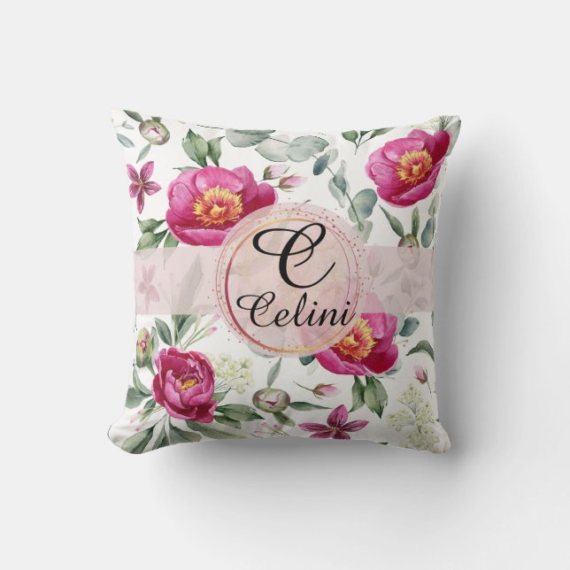 Peony flower seamless pattern Throw Pillow (Front)
