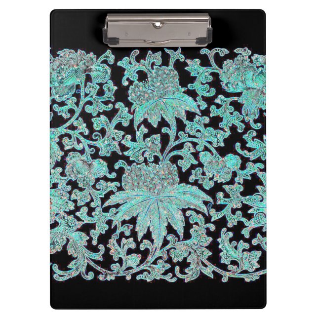 Peony flower turquoise and black vintage pattern clipboard (Front)