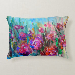 Peony flowering shrub, modern paintings, oil on ca accent pillow
