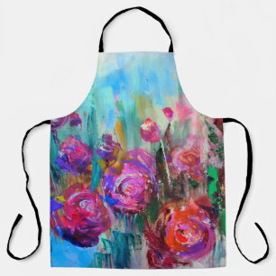 Peony flowering shrub, modern paintings, oil on ca apron