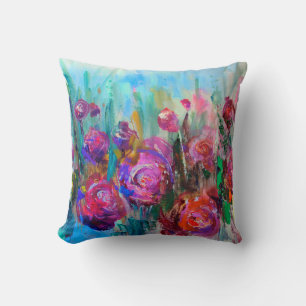 Peony flowering shrub, modern paintings, oil on ca throw pillow
