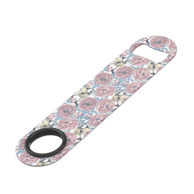 Peony flowers and birds bar key (Front Angled)