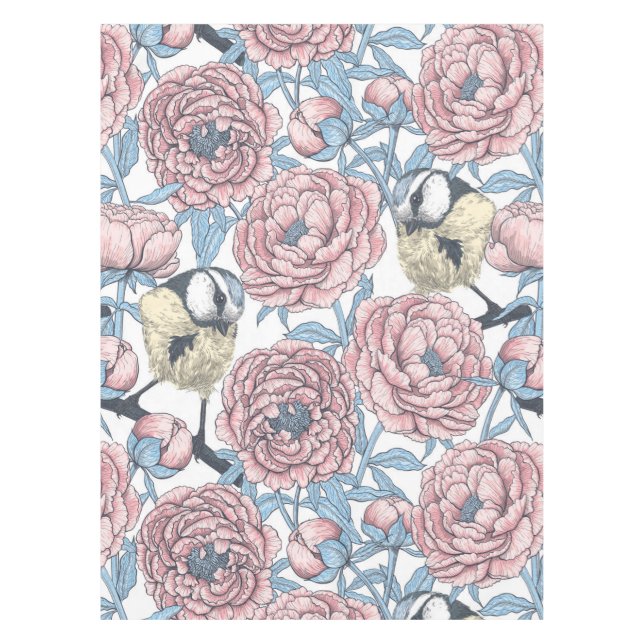 Peony flowers and birds tablecloth (Front)