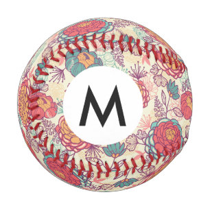 Peony flowers and leaves pattern baseball