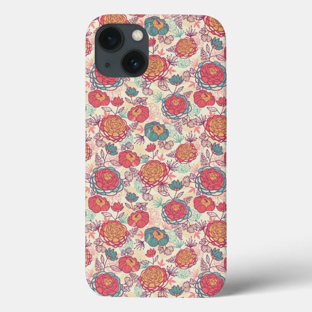 Peony flowers and leaves pattern Case-Mate iPhone case (Back)