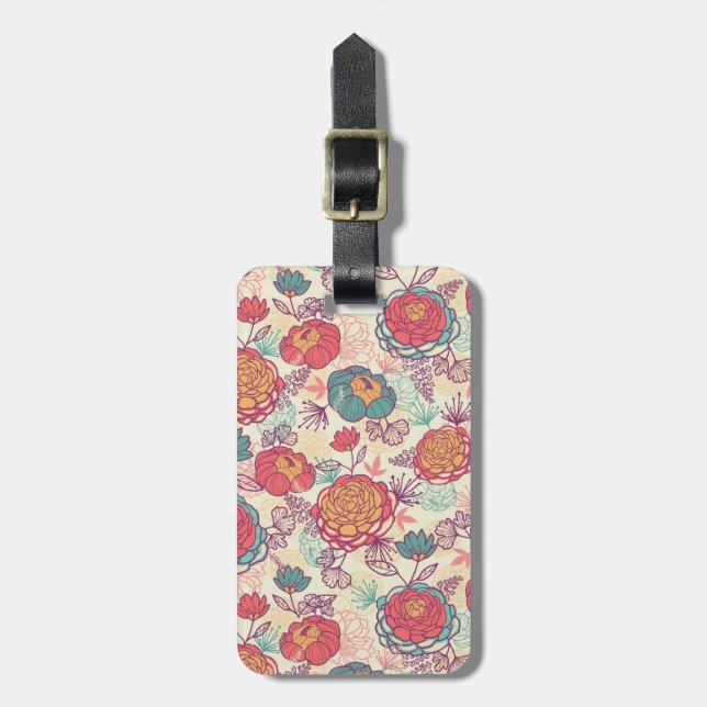 Peony flowers and leaves pattern luggage tag (Front Vertical)