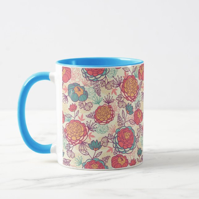 Peony flowers and leaves pattern mug (Left)