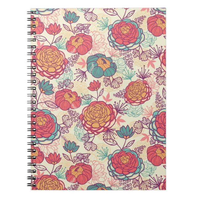 Peony flowers and leaves pattern notebook (Front)