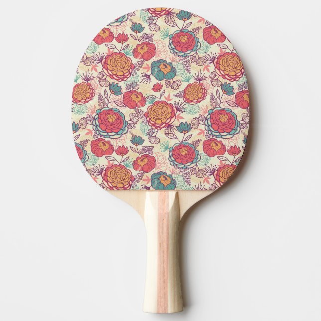 Peony flowers and leaves pattern ping pong paddle (Front)