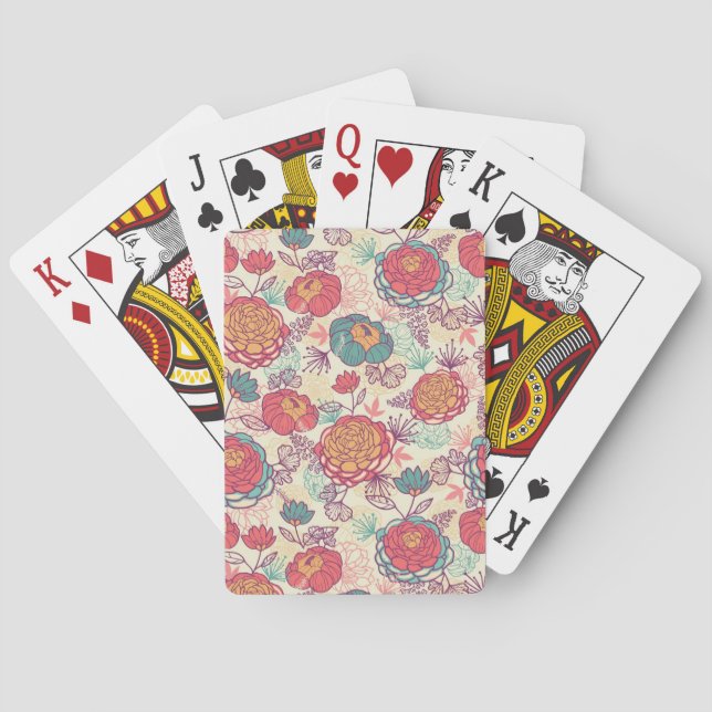 Peony flowers and leaves pattern playing cards (Back)