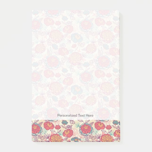 Peony flowers and leaves pattern post-it notes (Front)