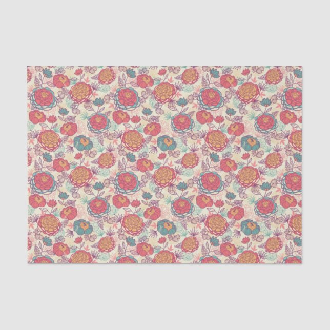 Peony flowers and leaves pattern tissue paper (Front)