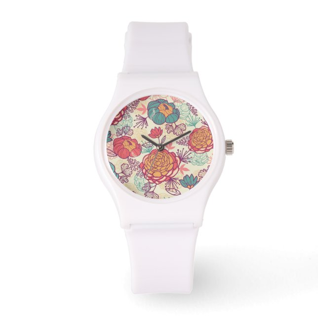 Peony flowers and leaves pattern watch (Front)
