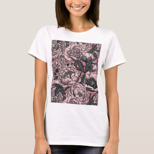 Peony flowers and moths T-Shirt (Front)