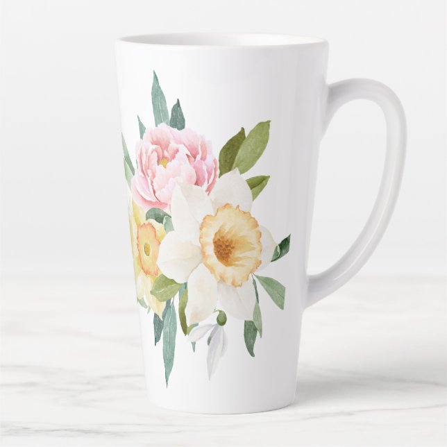 Peony Flowers Bouquet Latte Mug (Right)