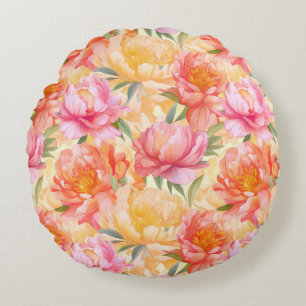Peony Flowers Cotton Throw Pillow