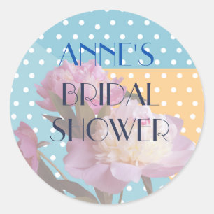 Peony Flowers & Dots Bridal Shower Sticke Classic Round Sticker