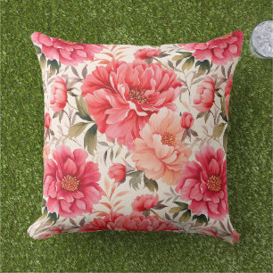 Peony Flowers Outdoor Pillow