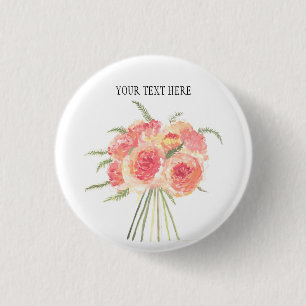 Peony flowers pastel Watercolor rustic wedding 1 Inch Round Button