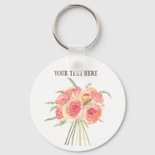 Peony flowers pastel Watercolor rustic wedding Keychain