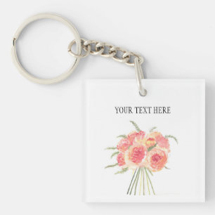 Peony flowers pastel Watercolor rustic wedding Keychain