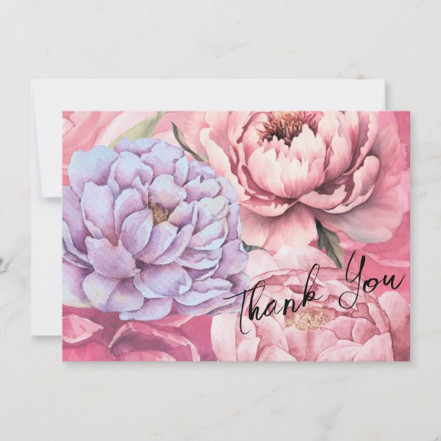 Peony Flowers Personalized  Thank You Card (Front)