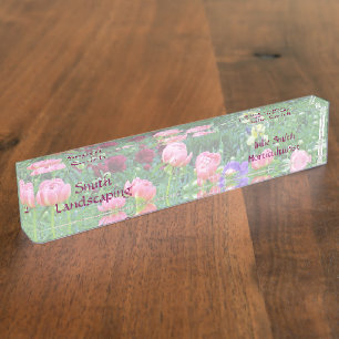 "PEONY GARDEN" ACRYLIC DESK NAMEPLATE