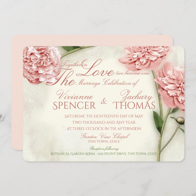Peony Garden Romance Wedding Invitation (Front/Back)
