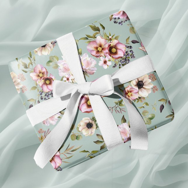 Peony Garden Sage Green Wedding  Wrapping Paper (Peony Garden Sage Green Wedding Wrapping Paper)