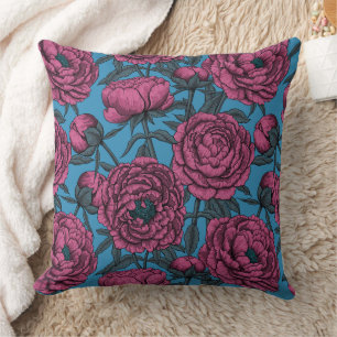 Peony garden throw pillow