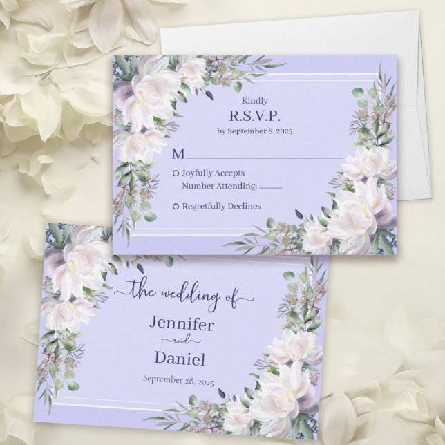 Peony Garden Wedding Lavender RSVP Card (Peony Garden Wedding Lavender RSVP Card - Pink Peonies and Sage Green Eucalyptus)