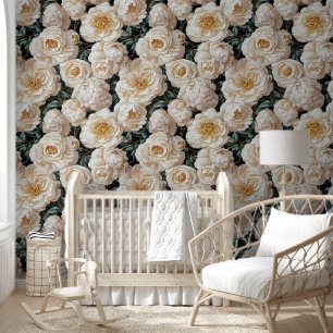 Peony gold white seamless pattern country flower wallpaper