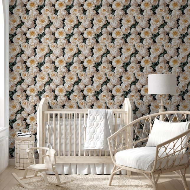 Peony gold white seamless pattern country flower wallpaper (Kids)