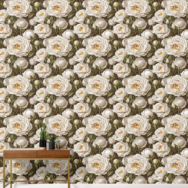 Peony gold white seamless pattern luxury flower wallpaper (Hallway)
