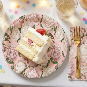 Peony Grace Elegant Floral Art Paper Plate