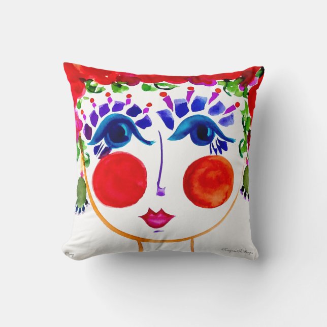 Peony - Gypsy Garden Girl Cotton Pillow (Front)