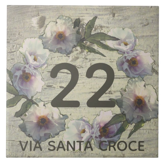 Peony House Number 1-2 Digits Street Name Tile (Front)