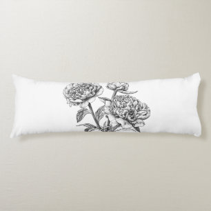Peony ink drawing body pillow