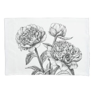 Peony ink drawing pillowcase