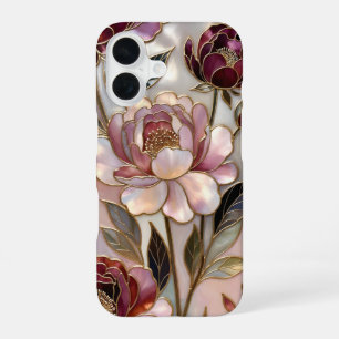 Peony iPhone Case Stained Glass Pink Burgundy Gold