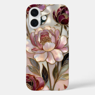 Peony iPhone Case Stained Glass Pink Burgundy Gold